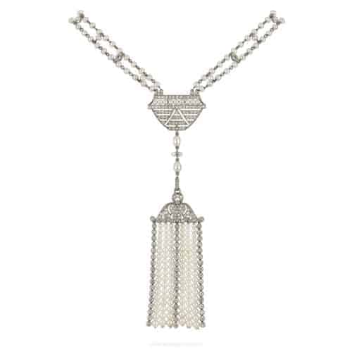 natural pearl and diamond sautoir necklace