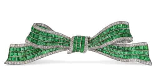 Emerald And Diamond Bow Brooch