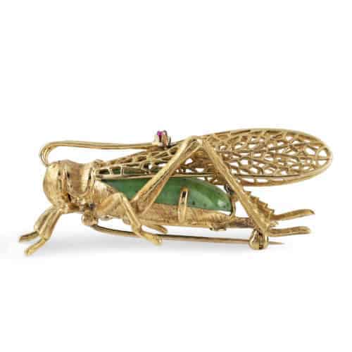 Gold And Green Grossular Garnet Grasshopper Brooch