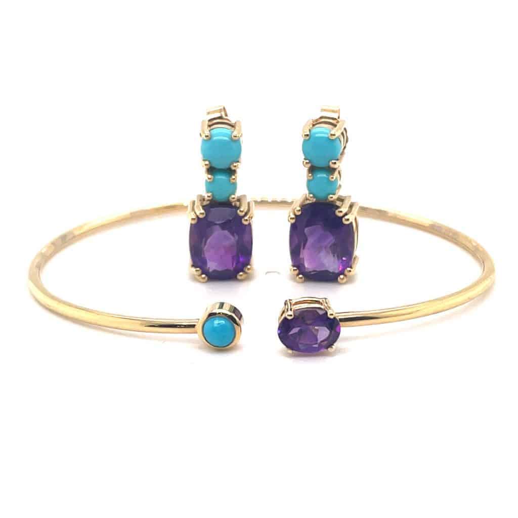 Turquoise and Amethyst bangle and earring