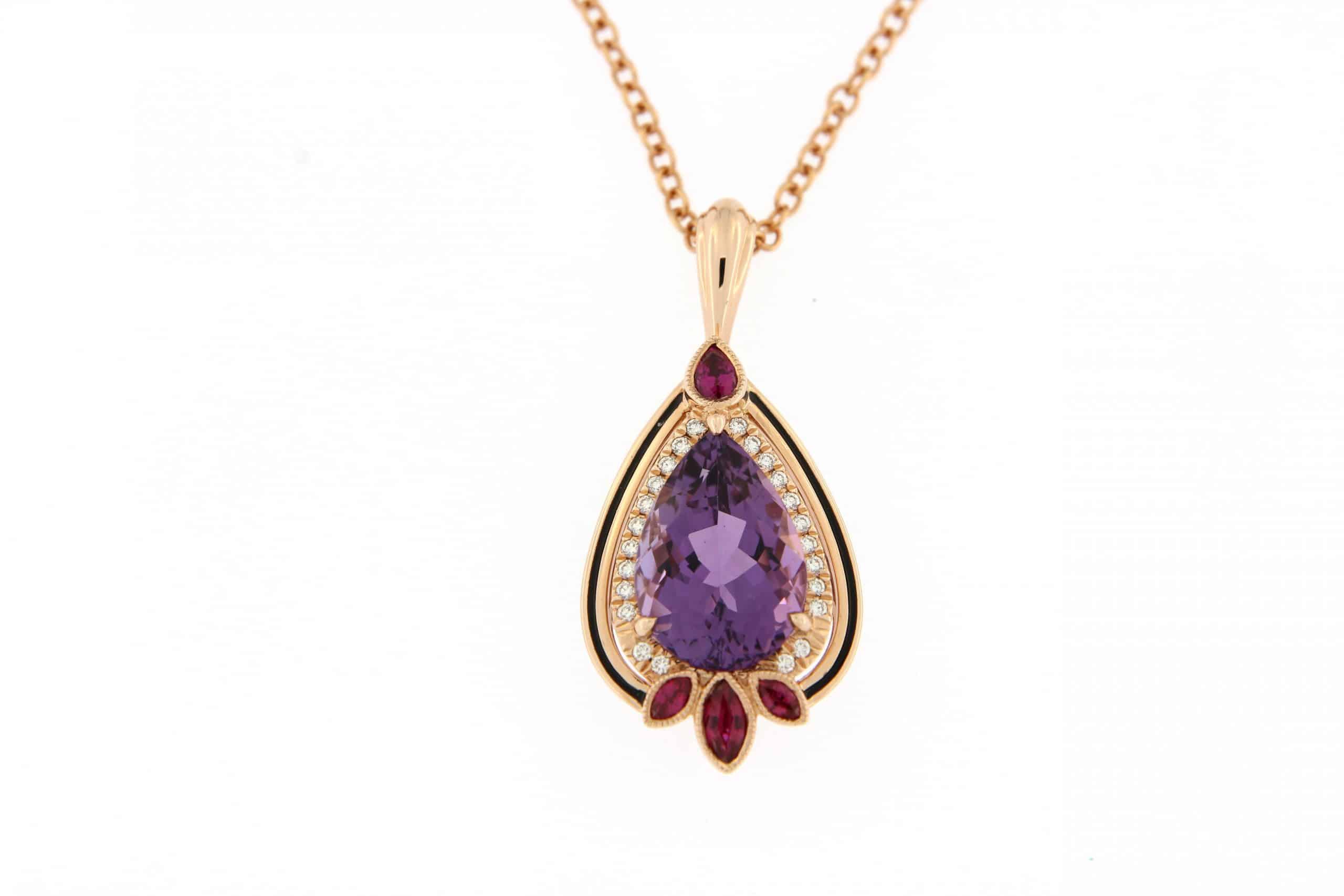 Amethyst and Ruby, Diamond Pendant available online