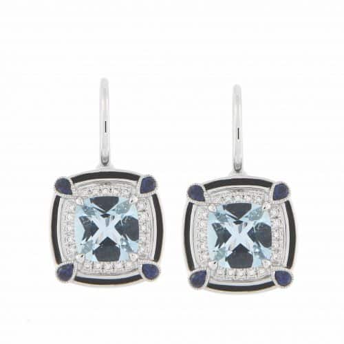 A pair of aquamarine and sapphire earrings